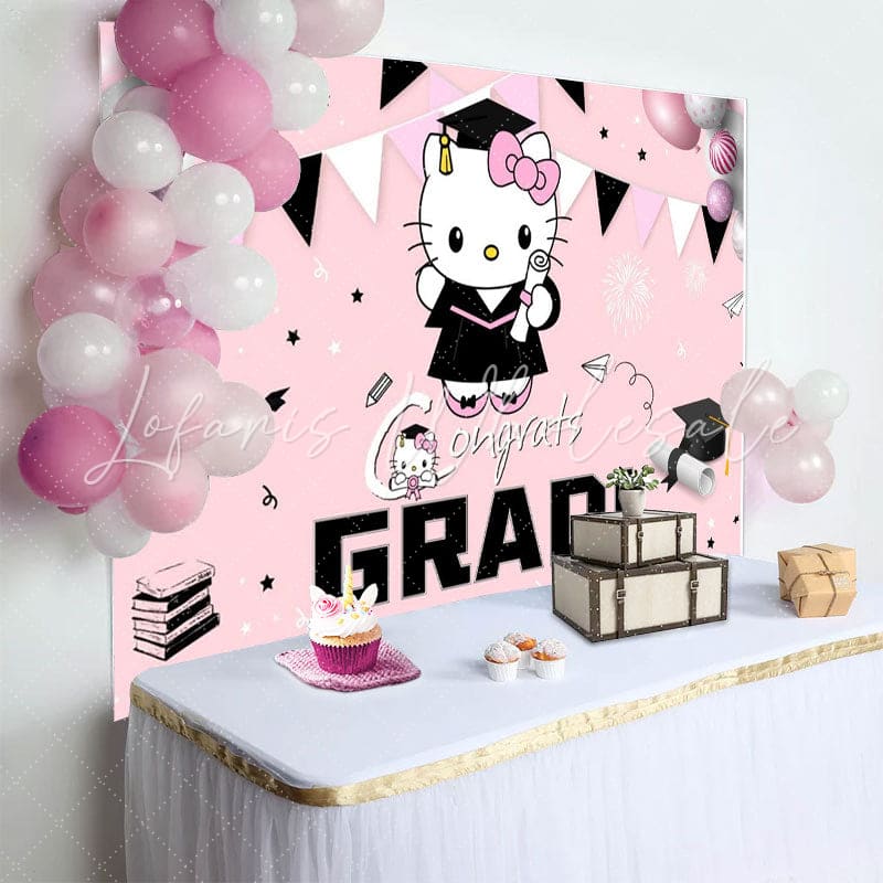Hello Kity Class of 2025 Pink Graduation Decorations Backdrop
