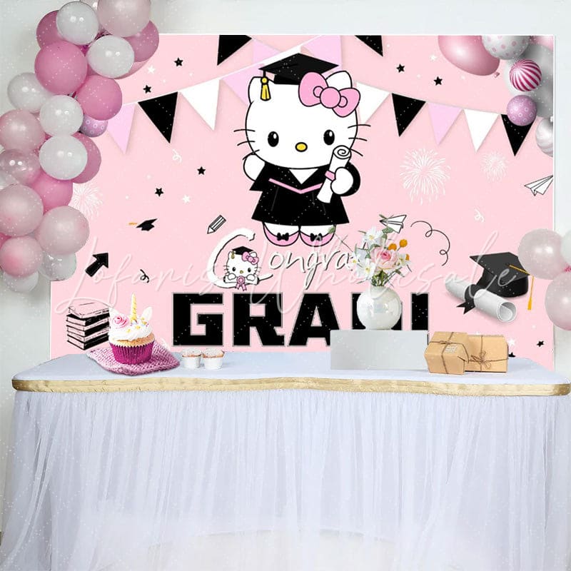 Hello Kity Class of 2025 Pink Graduation Decorations Backdrop
