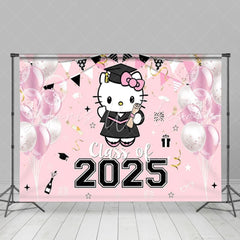Hello Kity Pink Class of 2025 Congrats Grad Decorations Backdrop