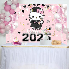 Hello Kity Pink Class of 2025 Congrats Grad Decorations Backdrop
