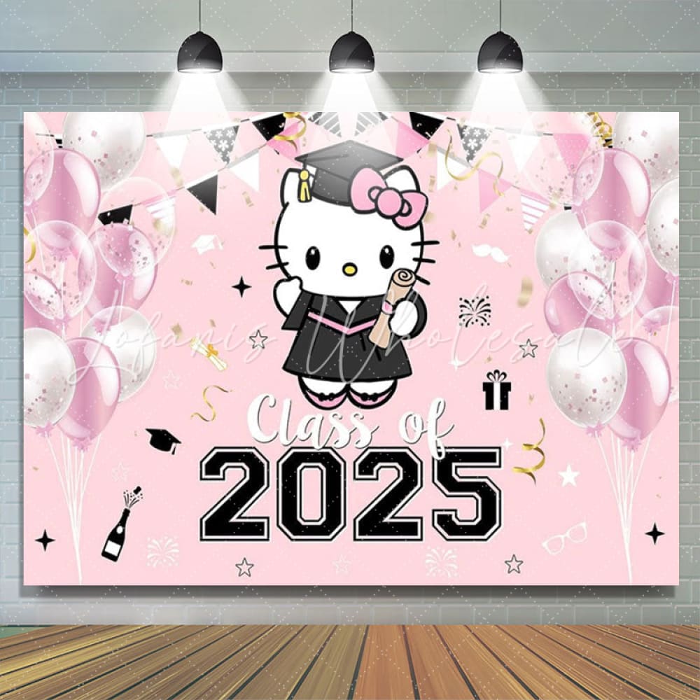 Hello Kity Pink Class of 2025 Congrats Grad Decorations Backdrop