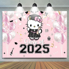 Hello Kity Pink Class of 2025 Congrats Grad Decorations Backdrop