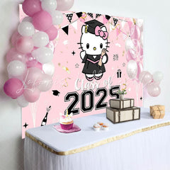 Hello Kity Pink Class of 2025 Congrats Grad Decorations Backdrop