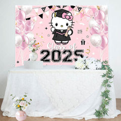 Hello Kity Pink Class of 2025 Congrats Grad Decorations Backdrop