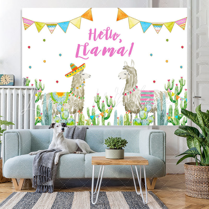 Lofaris Hello Ltama Alpaca and Cactus Backdrop for Childen