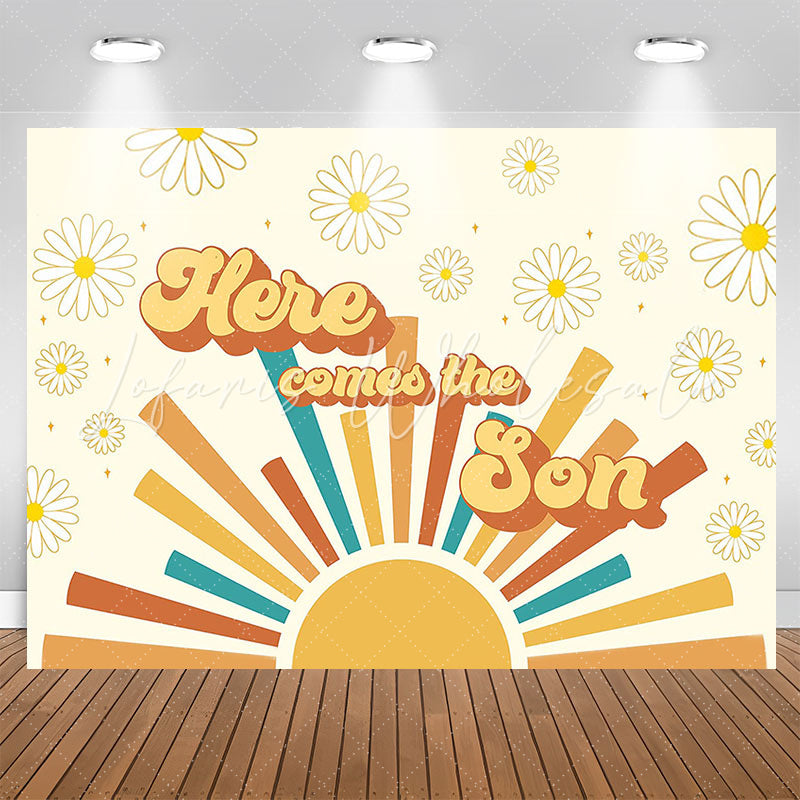 Lofaris Here Comes The Son Floral Beige Baby Shower Backdrop