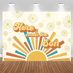 Lofaris Here Comes The Son Floral Beige Baby Shower Backdrop