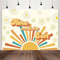 Lofaris Here Comes The Son Floral Beige Baby Shower Backdrop