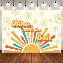 Lofaris Here Comes The Son Floral Beige Baby Shower Backdrop