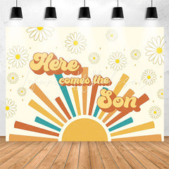 Lofaris Here Comes The Son Floral Beige Baby Shower Backdrop