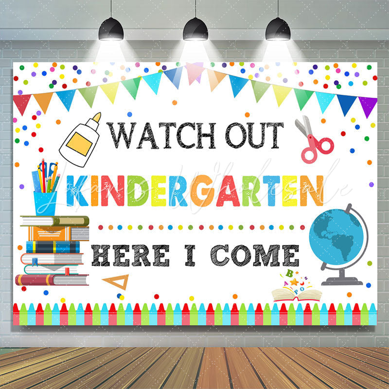 Lofaris Here I Come Kindergarden Crayons Back To School Backdrop