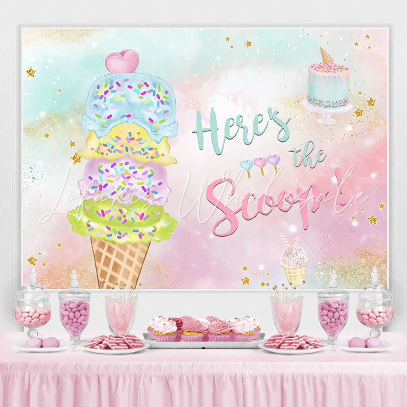 Lofaris Heres The Scoop Ice Cream Balls Cake Birthday Backdrop