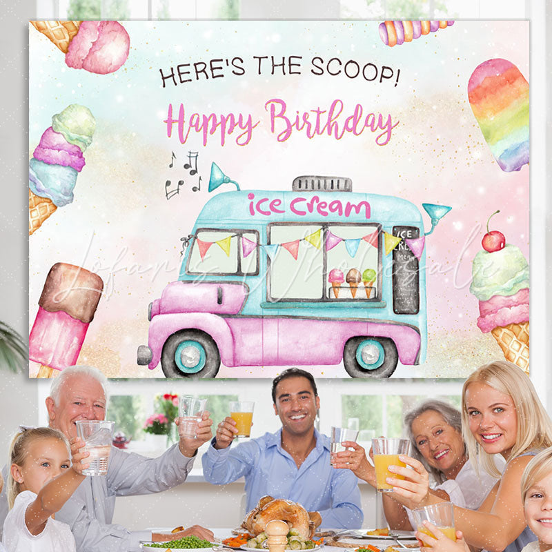 Lofaris Heres The Scoop Ice Cream Cart Sweet Birthday Backdrop