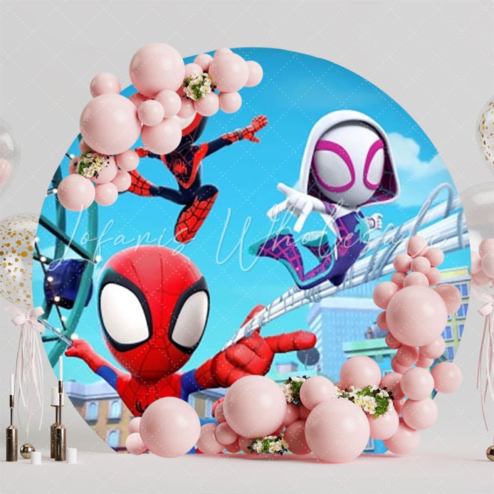 Heroic Spider Man Birthday Party Round Backdrop For Action Theme