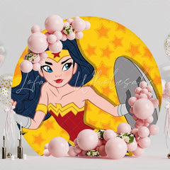 Heroic Wonder Woman Round Backdrop For Superhero Party Theme