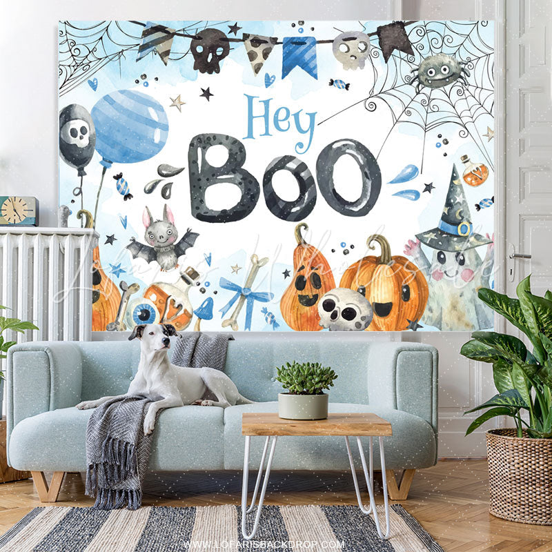 Lofaris Hey Boo Ghost Balloon Halloween Baby Shower Backdrop