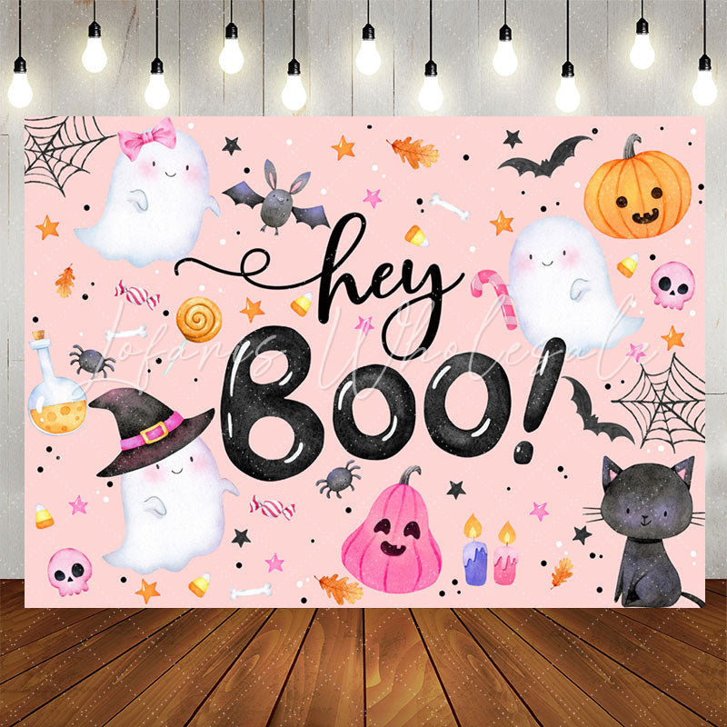 Lofaris Hey Boo Pink Halloween Backdrop For Baby Shower