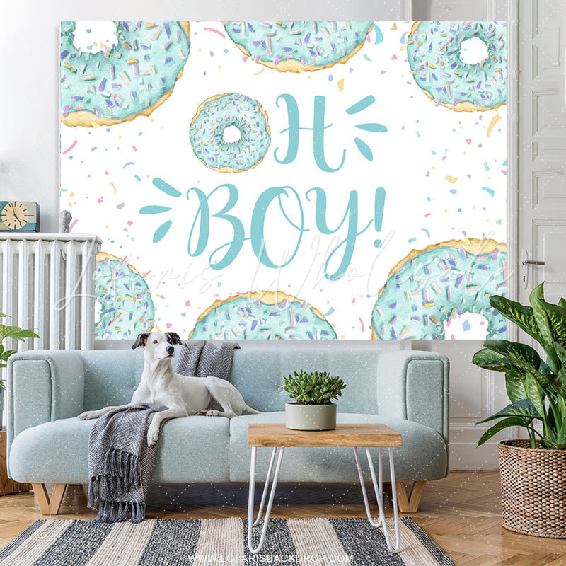 Lofaris Hi Boy Light Blue Sweet Donut Backdrop For Baby Shower