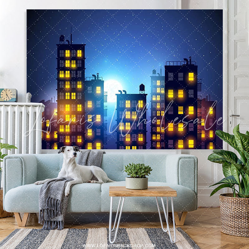 Lofaris High-Rise Building Modern Night Moonlight Backdrop