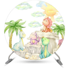 Lofaris Hill Palm Trees Sun Dinosaurs Round Party Backdrop