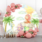 Lofaris Hill Palm Trees Sun Dinosaurs Round Party Backdrop