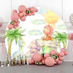 Lofaris Hill Palm Trees Sun Dinosaurs Round Party Backdrop