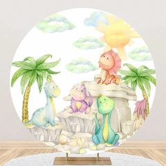 Lofaris Hill Palm Trees Sun Dinosaurs Round Party Backdrop