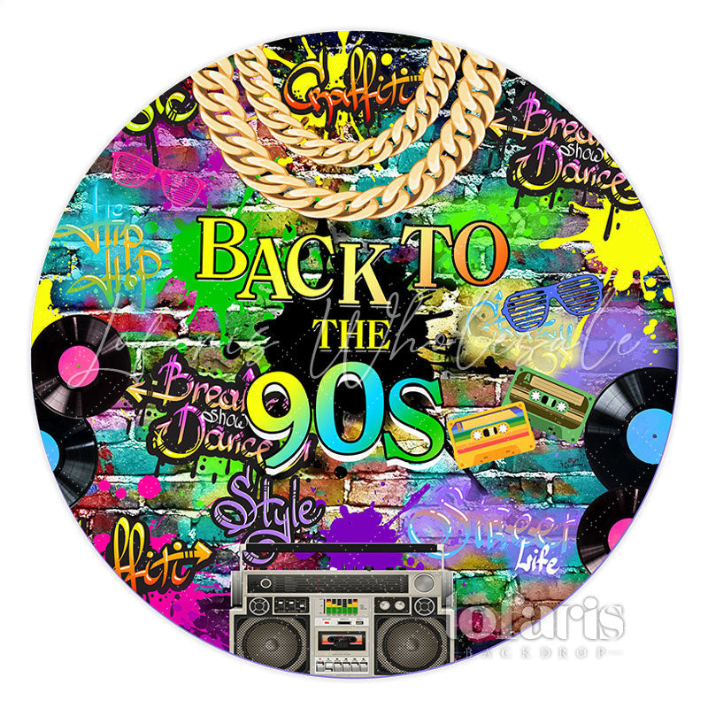 Lofaris Hip Hop Graffiti Wall 90s Themed Round Birthday Backdrop