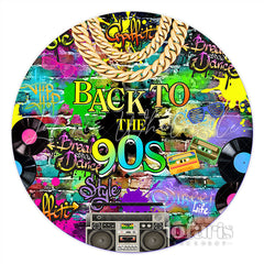 Lofaris Hip Hop Graffiti Wall 90s Themed Round Birthday Backdrop