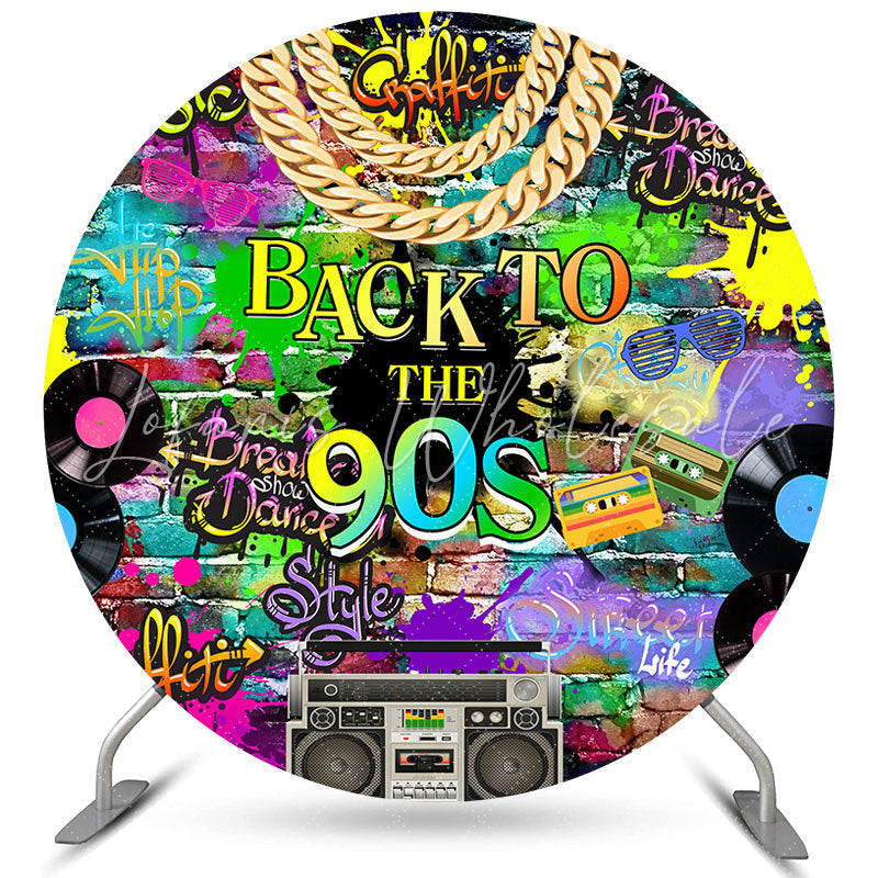 Lofaris Hip Hop Graffiti Wall 90s Themed Round Birthday Backdrop