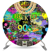 Lofaris Hip Hop Graffiti Wall 90s Themed Round Birthday Backdrop