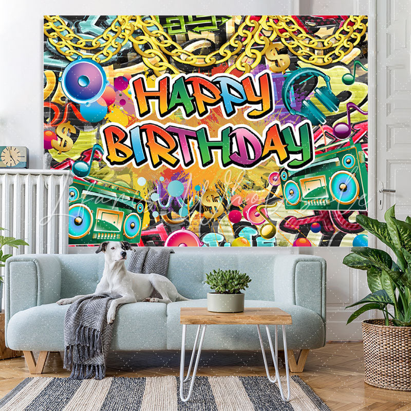 Lofaris Hip Hop Happy Birthday Backdrop For Party Decoration