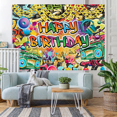 Lofaris Hip Hop Happy Birthday Backdrop For Party Decoration