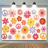 Lofaris Hippie Groovy Boho Flower Peace Logo Birthday Backdrop