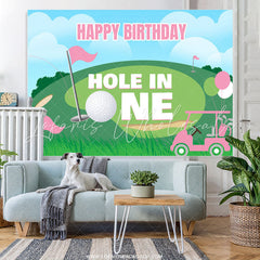 Lofaris Hole In One Pink Balloon Happy Birthday Backdrop