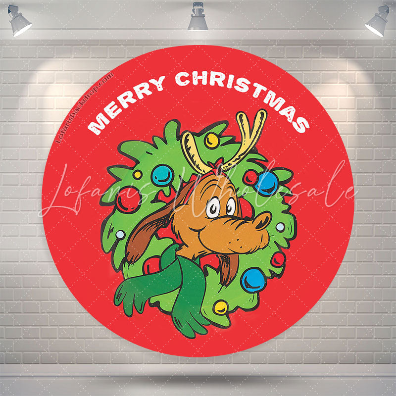 Lofaris Holiday Red Reindeer Circle Merry Christmas Backdrop