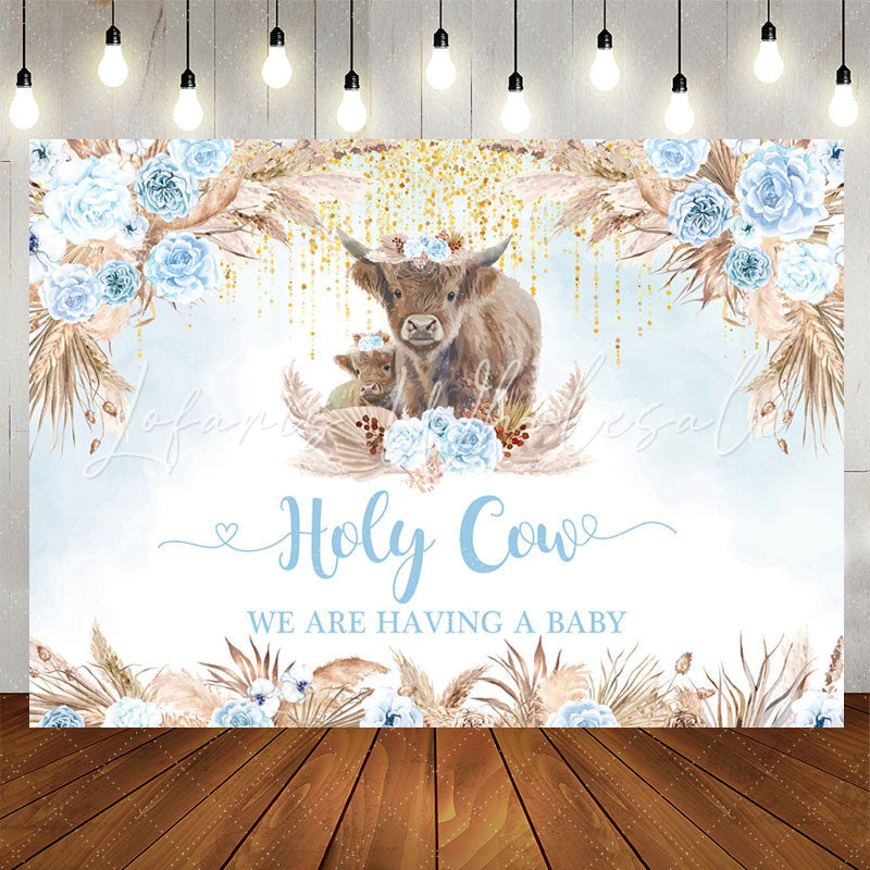 Lofaris Holy Cow Boho Light Blue Flower Baby Shower Backdrop