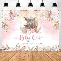 Lofaris Holy Cow Boho Pink Flowers Baby Shower Backdrop