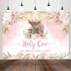 Lofaris Holy Cow Boho Pink Flowers Baby Shower Backdrop