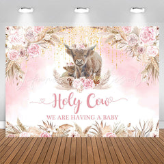 Lofaris Holy Cow Boho Pink Flowers Baby Shower Backdrop
