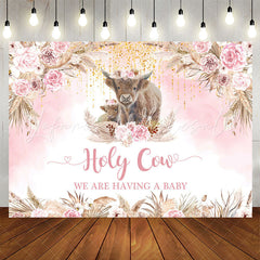 Lofaris Holy Cow Boho Pink Flowers Baby Shower Backdrop