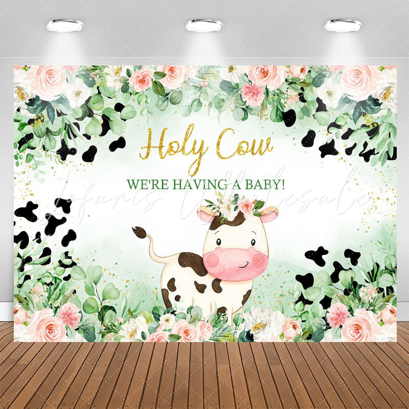 Lofaris Holy Cow Green Plant Floral Baby Shower Backdrop
