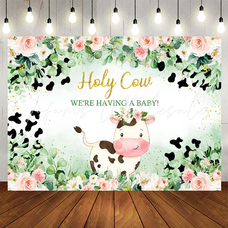 Lofaris Holy Cow Green Plant Floral Baby Shower Backdrop