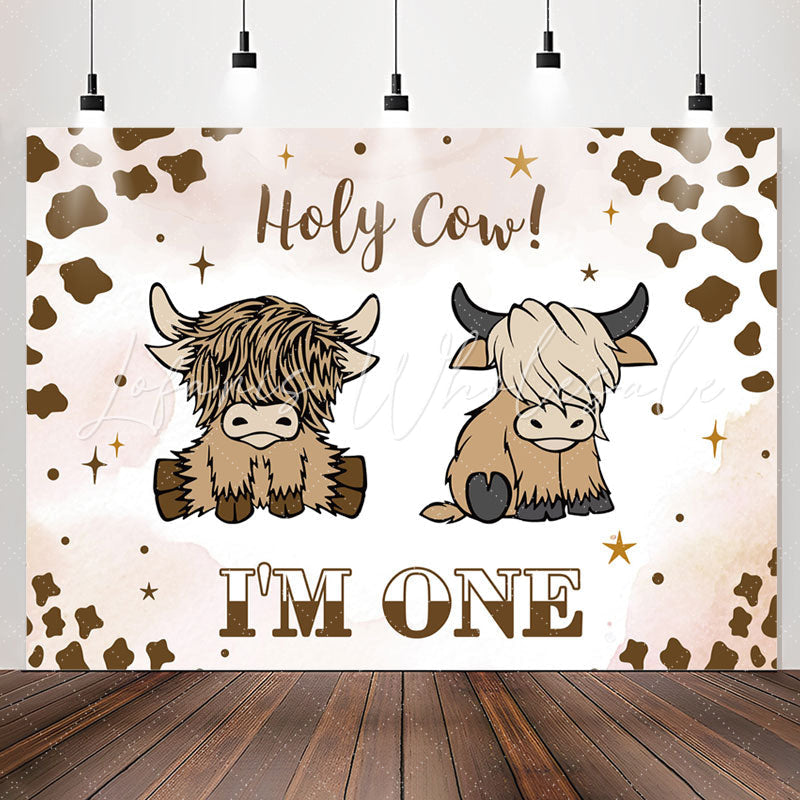 Lofaris Holy Cow Im One Brown Happy 1st Birthday Backdrop