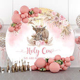 Lofaris Holy Cow Pink Boho Floral Round Baby Shower Backdrop
