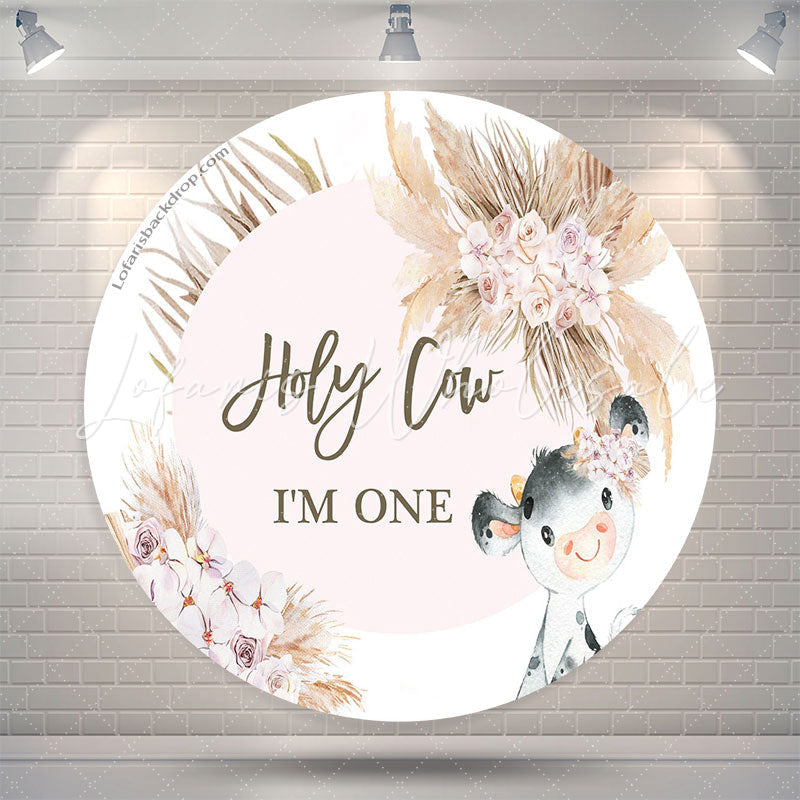 Lofaris Holy Cow Pink Floral Circle Backdrop For 1St Birthday