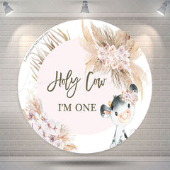 Lofaris Holy Cow Pink Floral Circle Backdrop For 1St Birthday