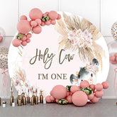 Lofaris Holy Cow Pink Floral Circle Backdrop For 1St Birthday