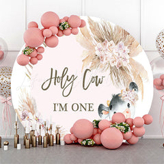 Lofaris Holy Cow Pink Floral Circle Backdrop For 1St Birthday