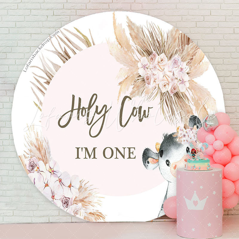 Lofaris Holy Cow Pink Floral Circle Backdrop For 1St Birthday
